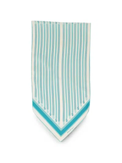 Pre-owned Ferragamo Gancini Stripe Scarf In Neutral