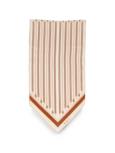 Pre-owned Ferragamo Gancini Stripe Scarf In Neutral