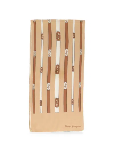 Pre-owned Ferragamo Gancini Stripe Scarf In Neutral