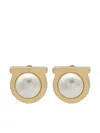 Ferragamo Circular Pearl Earrings With Brass Frame In Gold
