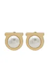 Ferragamo Gold Gancini Pearl Earrings In Gold