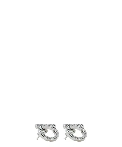 Ferragamo Gancini Stud Logo Detailed Earrings In Silver