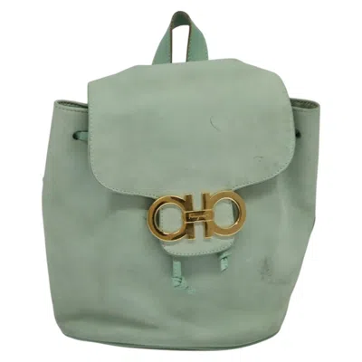 Pre-owned Ferragamo Gancini Suede Backpack Bag () In Blue