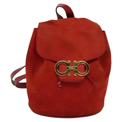 Pre-owned Ferragamo Gancini Suede Backpack Bag () In Red