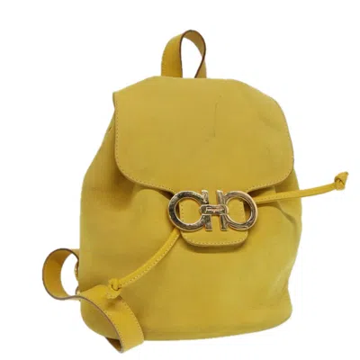 Pre-owned Ferragamo Gancini Suede Backpack Bag () In Yellow
