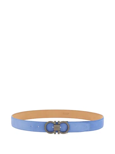 Ferragamo Gancini Suede Belt In Blue