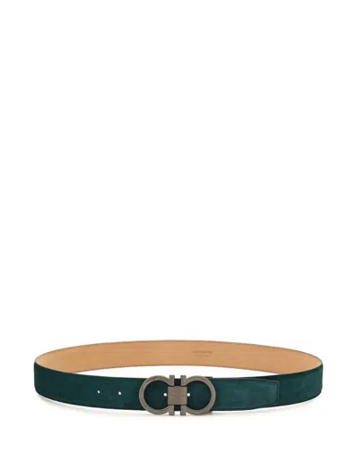 Ferragamo Gancini Suede Belt In Green