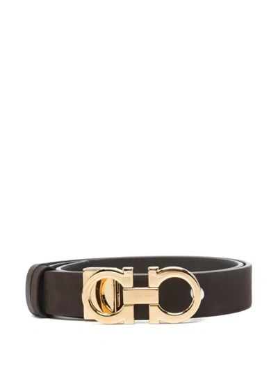 Ferragamo Gancini Suede Belt In Brown