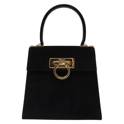 Pre-owned Ferragamo Gancini Suede Handbag () In Black