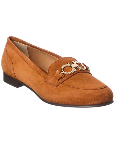 Ferragamo Gancini Suede Loafer In Brown