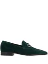 Ferragamo Gancini Suede Loafers In Green
