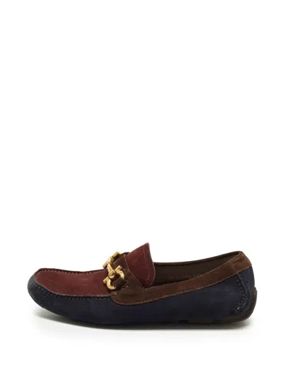 Pre-owned Ferragamo Gancini Suede Loafers In Blue