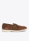 Ferragamo Gancini Suede Loafers In Brown