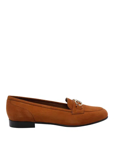 Ferragamo Gancini Suede Loafers In Brown