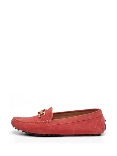 Pre-owned Ferragamo Gancini Suede Loafers In Red