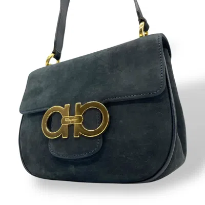 Pre-owned Ferragamo Gancini Suede Pochette Shoulder Bag () In Blue