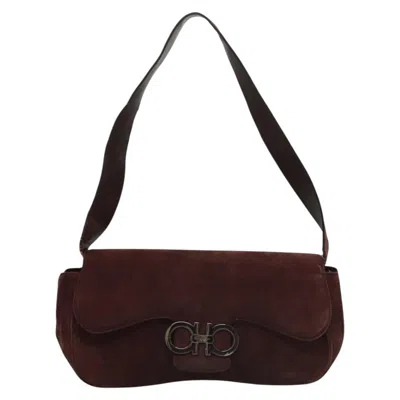 Pre-owned Ferragamo Gancini Suede Shoulder Bag () In White