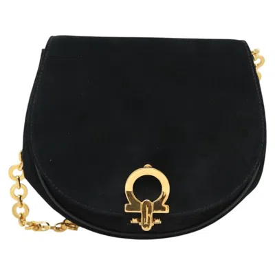 Pre-owned Ferragamo Gancini Suede Shoulder Bag () In Black