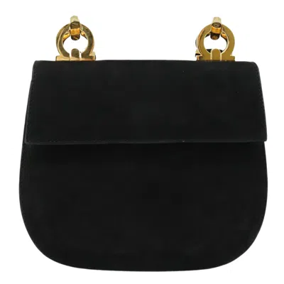 Pre-owned Ferragamo Gancini Suede Shoulder Bag () In Black