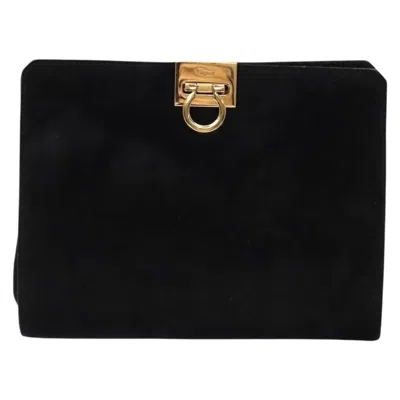 Pre-owned Ferragamo Gancini Suede Shoulder Bag () In Black