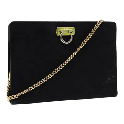 Pre-owned Ferragamo Gancini Suede Shoulder Bag () In Black