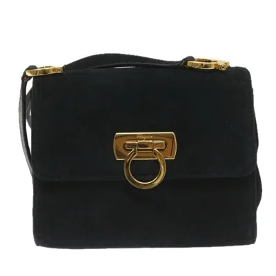 Pre-owned Ferragamo Gancini Suede Shoulder Bag () In Black