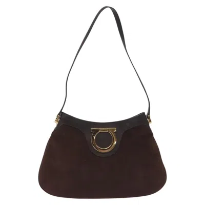 Pre-owned Ferragamo Gancini Suede Shoulder Bag () In Brown