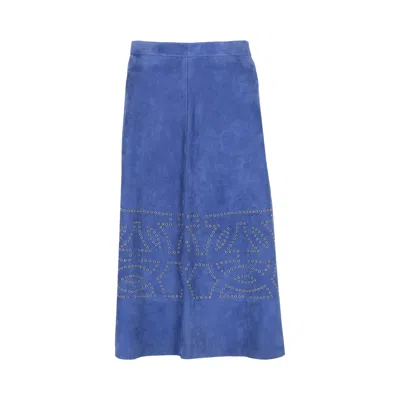 Pre-owned Ferragamo Gancini Suede Skirt 'blue' | Women's Size 40