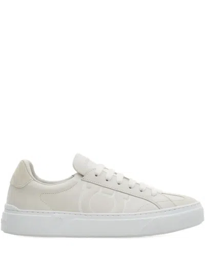 Ferragamo Gancini Suede Sneakers In White