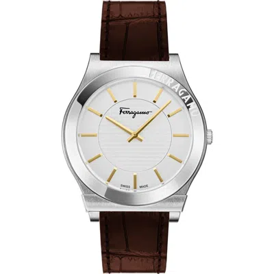 Ferragamo Gancini Swiss Quartz Leather Strap Watch, 42mm In Brown