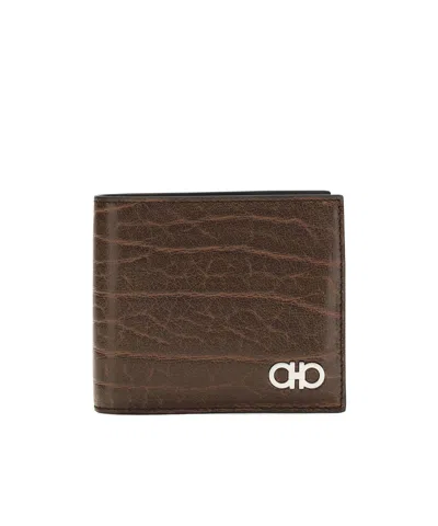 Ferragamo Gancini Textured Bifold Wallet In Brown
