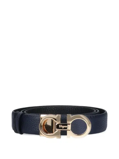 Ferragamo Gancini Textured Leather Belt In Blue