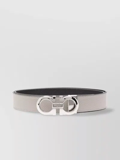 Ferragamo Gancini Textured Leather Belt With Adjustable Buckle In Grey