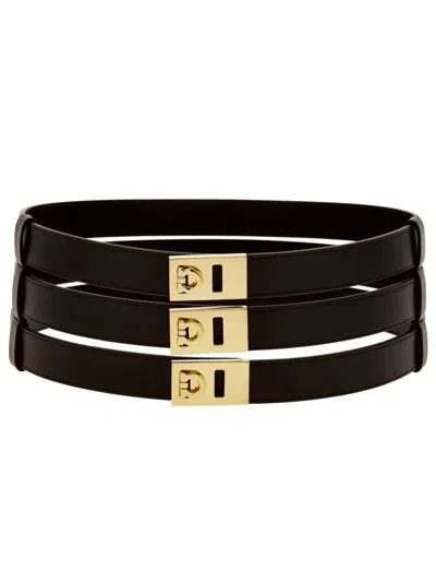 Ferragamo Gancini Three-strap Leather Belt In Black