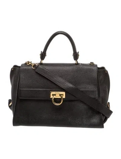 Pre-owned Ferragamo Gancini Top Handle Bag In Black
