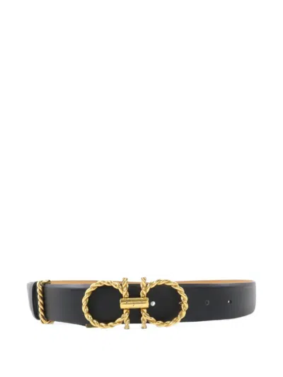 Pre-owned Ferragamo Gancini Torchon Reversible Belt In Black