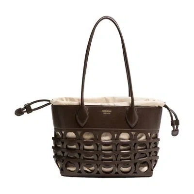 Ferragamo Gancini Tote Bag In Brown