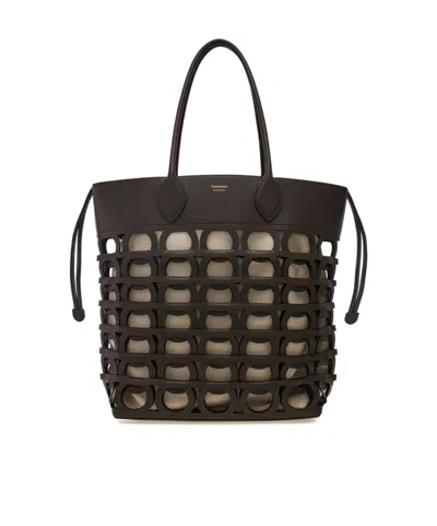 Ferragamo Gancini Tote Bag (l) In Brown
