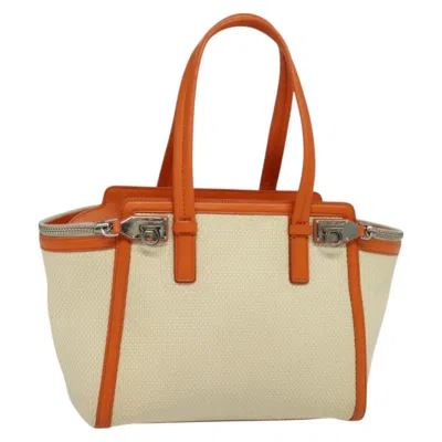 Pre-owned Ferragamo Gancini Tote Canvas And Leather Canvas Tote Bag Bag () In Sand
