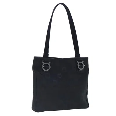Pre-owned Ferragamo Gancini Tote Gancini Canvas Canvas Tote Bag Bag () In Black