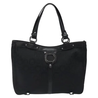 Pre-owned Ferragamo Gancini Tote Gancini Canvas Canvas Tote Bag Bag () In Black