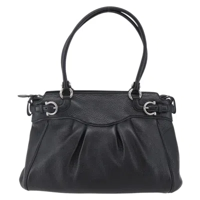 Pre-owned Ferragamo Gancini Tote Leather Leather Tote Bag Bag () In Black