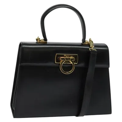Pre-owned Ferragamo Gancini Tote Leather Leather Tote Bag Bag () In Black