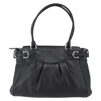 Pre-owned Ferragamo Gancini Tote Leather Leather Tote Bag Bag () In Black