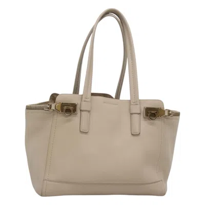 Pre-owned Ferragamo Gancini Tote Leather Leather Tote Bag Bag () In Sand