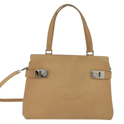 Pre-owned Ferragamo Gancini Tote Leather Leather Tote Bag Bag () In Sand