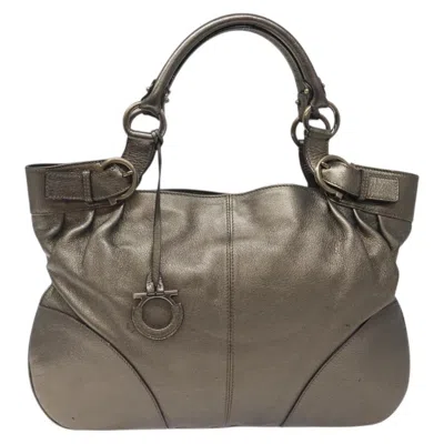 Pre-owned Ferragamo Gancini Tote Leather Leather Tote Bag Bag () In Silver