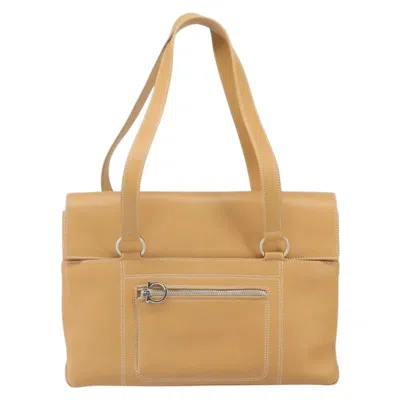 Pre-owned Ferragamo Gancini Tote Leather Leather Tote Bag Bag () In Beige