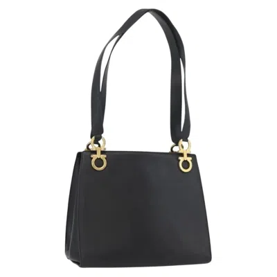 Pre-owned Ferragamo Gancini Tote Leather Leather Tote Bag Bag () In Black