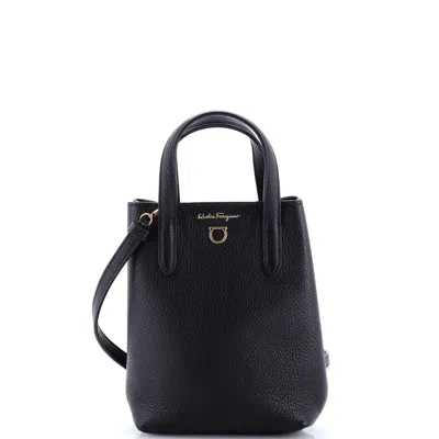 Ferragamo Gancini Tote Leather Mini In Black